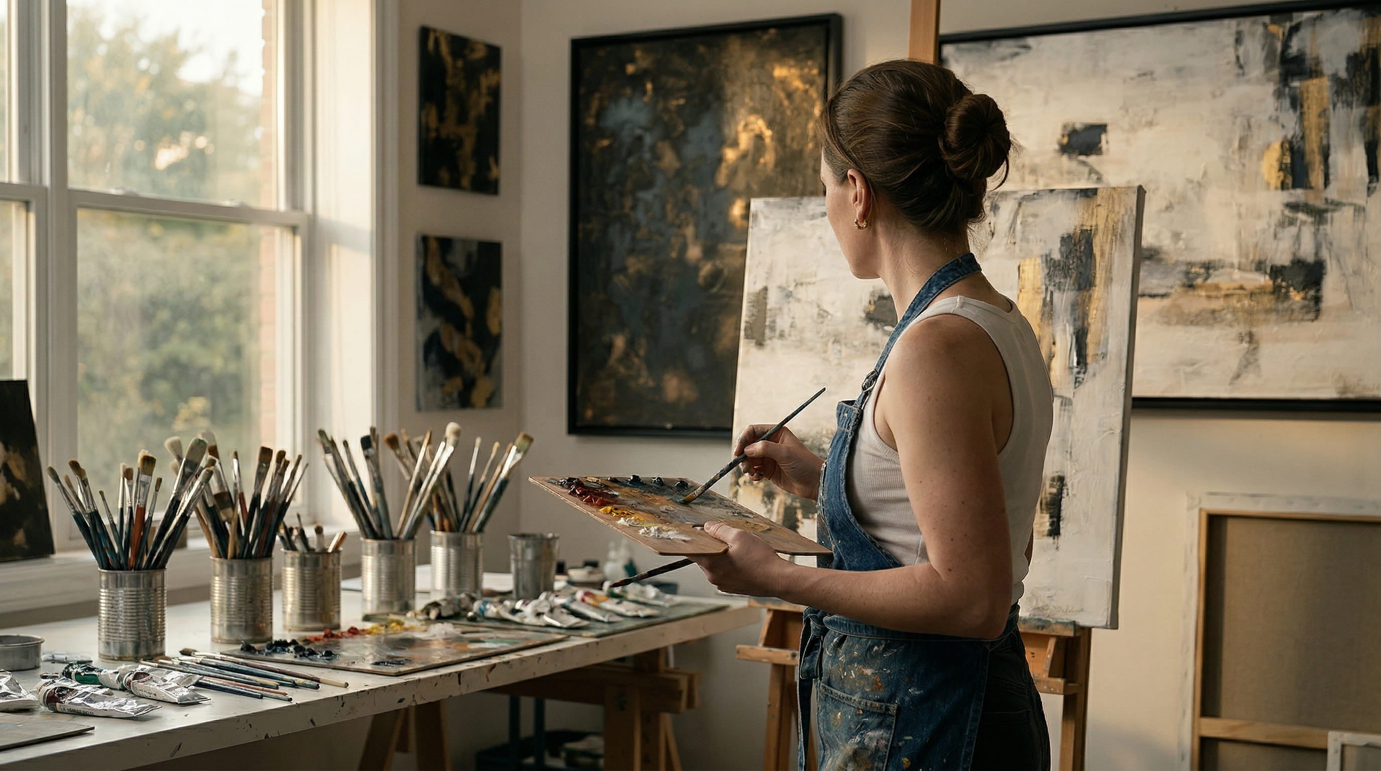 Aex-Sandrine Painting in her Loft