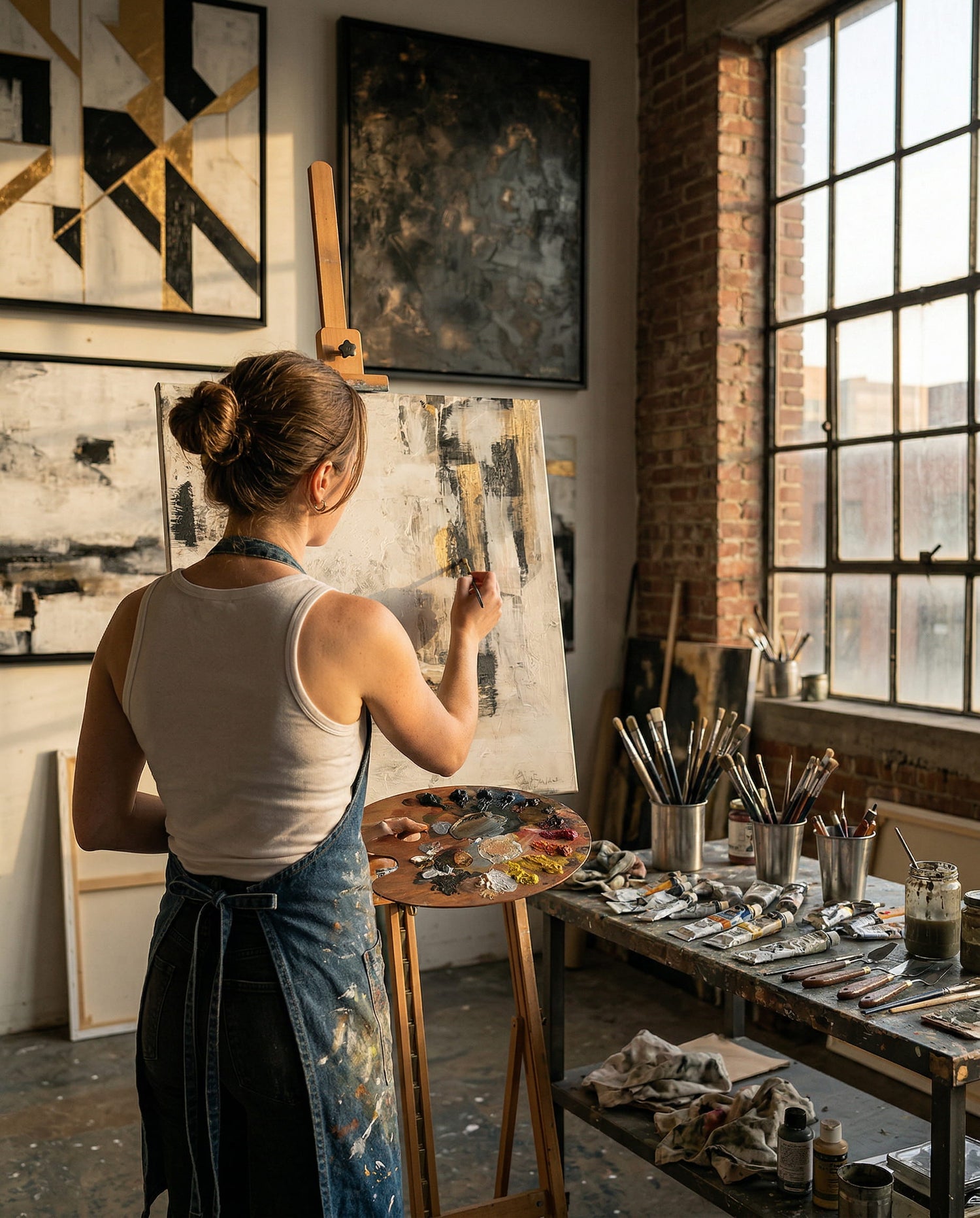 Aex-Sandrine Painting in her Loft