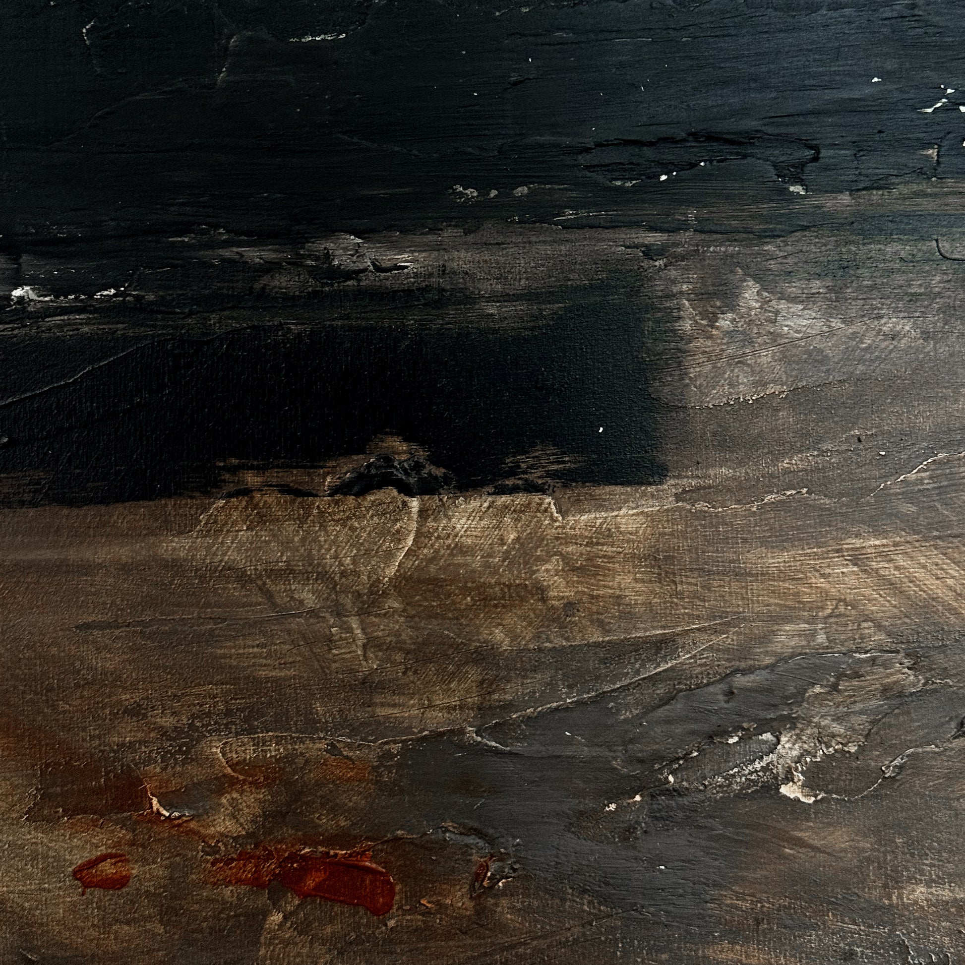 Close-up of a dark, textured surface with visible grain and color variations.