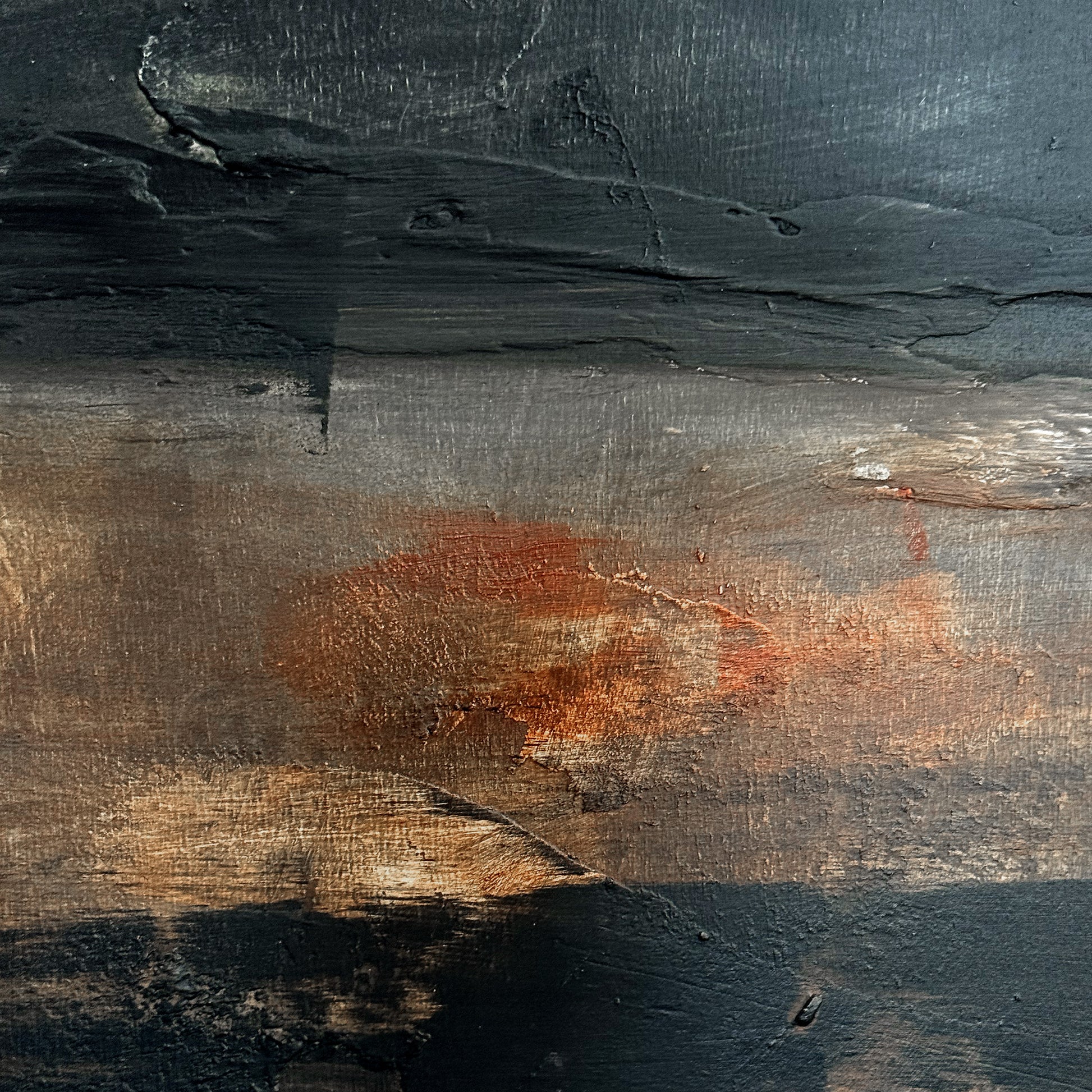 Abstract art with textured surface and brownish-red patch