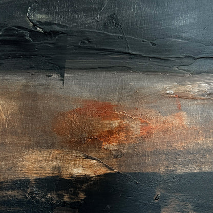 Abstract art with textured surface and brownish-red patch