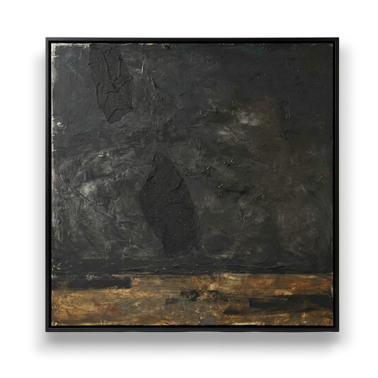 Abstract painting with dark and brown tones on a white background