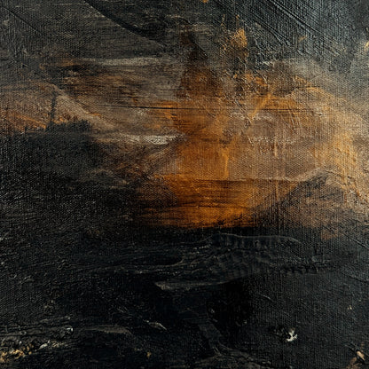 Abstract painting with dark and gold tones