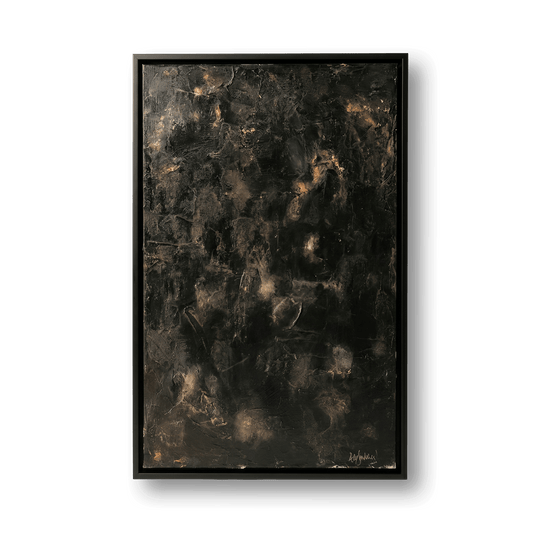 Abstract art piece with dark and gold tones on a black background