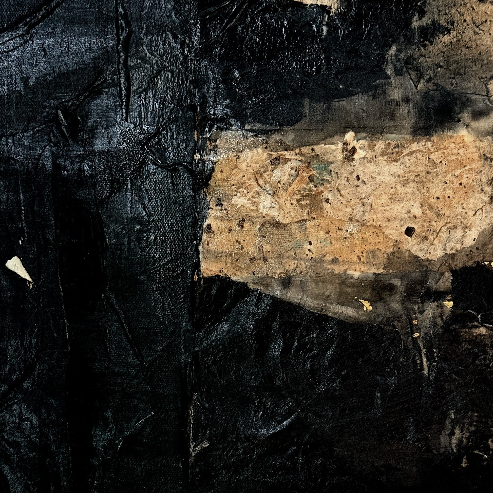 Abstract art with textured black and brown elements