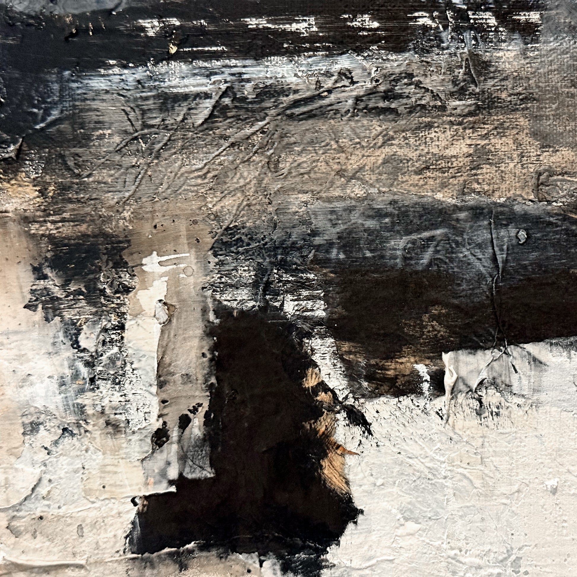 Abstract art with black, white, and brown brush strokes